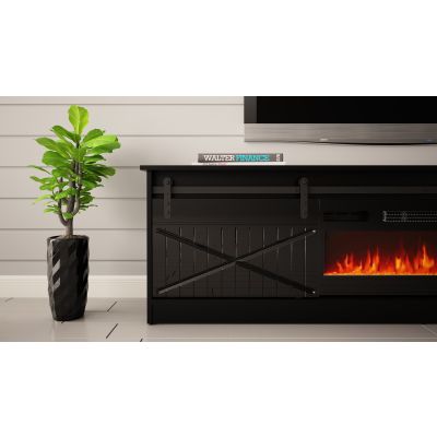 5. GRANERO TV-Schrank + Kamin 200x56,7x35 Schwarz/Schwarz-Kombination