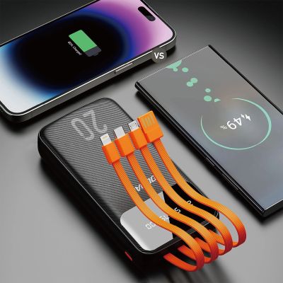5. Dudao Powerbank mit hoher Kapazität und 4 integrierten Kabeln 20000mAh USB Typ C + Micro-USB + Lightning + USB-A (Eingang) - Schwarz (Dudao K6Pro+)