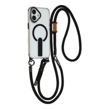 iPhone 17 Hülle mit Ständer, kurzem (30 cm) und langem (120 cm) Tragegurt, kompatibel mit MagSafe – Schwarz