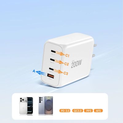 6. Tech-Protect NC200W-GaN 4-Port 200W Wandladegerät – Weiß