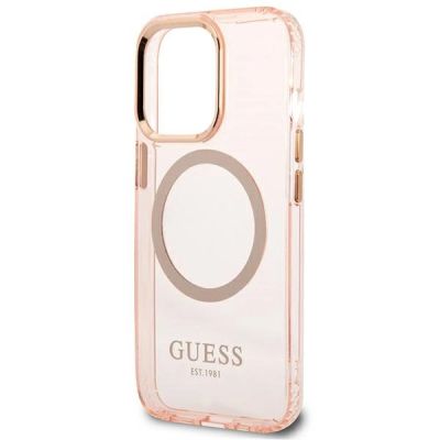 6. Guess Gold Outline Translucent MagSafe Hülle für iPhone 13 Pro Max – Rosa