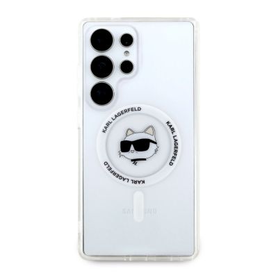 3. Karl Lagerfeld Button Choupette Head Gedrucktes Logo MagSafe Samsung Galaxy S25 Ultra Hülle weiß