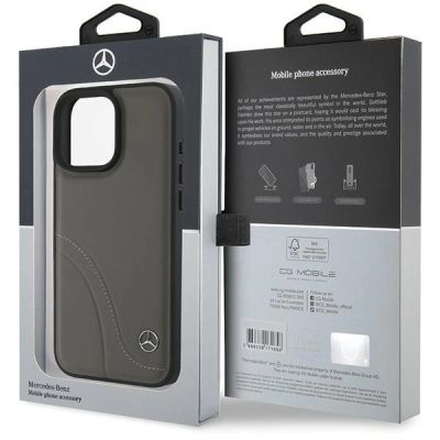 8. Mercedes MB Lederhülle mit geschwungenen Ziernähten für iPhone 16 Pro Max – Braun