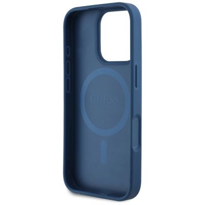 7. Guess Grained Printed Flower Pattern MagSafe Case für iPhone 16 Pro Blau