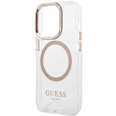 6. Guess Metal Outline Magsafe iPhone 15 Pro Max Hülle - Gold