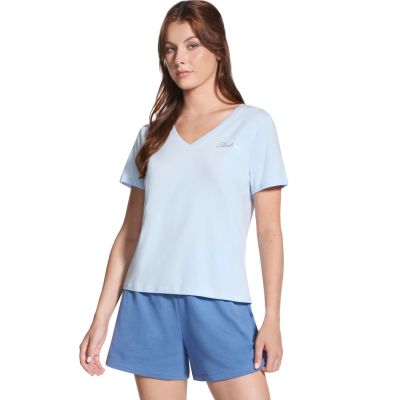 Skechers Signature V-Neck T-Shirt TP167-SWBL Blau L