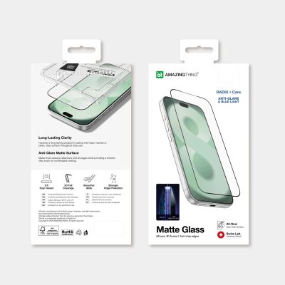 4. AmazingThing Radix +Care Mattes gehärtetes Glas für iPhone 18 Pro Max mit Halterung