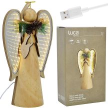 Dekorativer Holzengel mit LED-Beleuchtung, Höhe: 30 cm, USB-Anschluss
