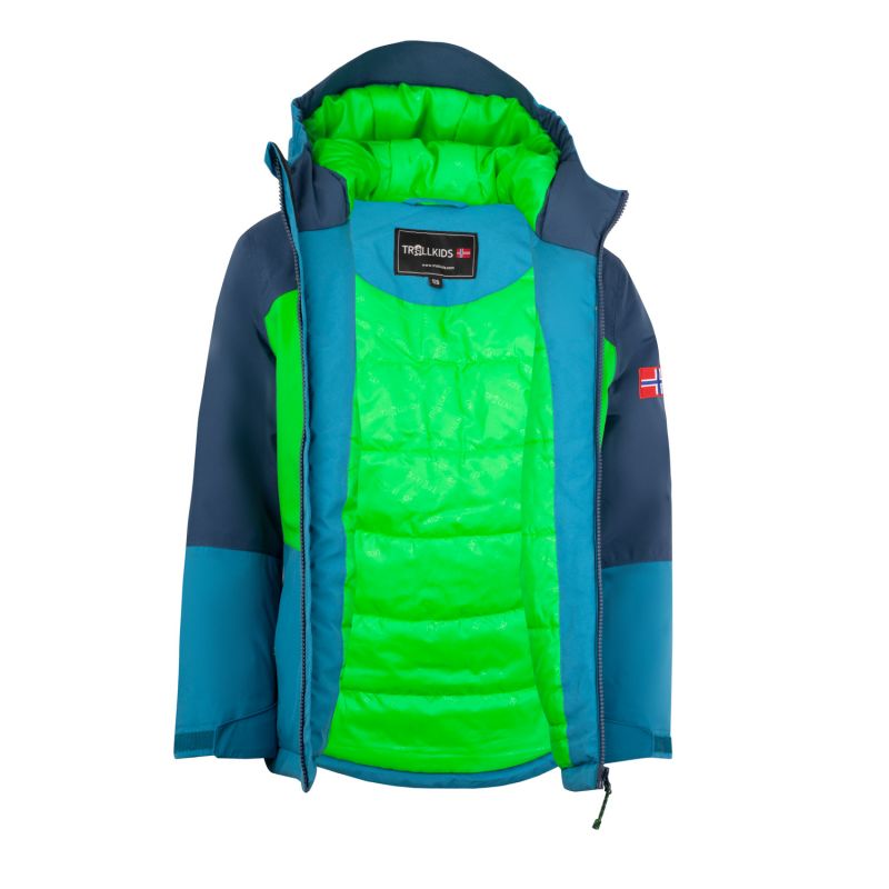 3. Trollkids Kids Hardanger Jacke wasserdicht isoliert blau/grün (675-356)