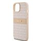 6. DKNY Lederhülle mit Monostreifen und Metalllogo für iPhone 15 / 14 / 13 – Rosa