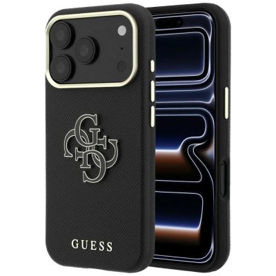 Guess Grained & Big Resin Logo Case für iPhone 18 Pro / 17 Pro - Schwarz