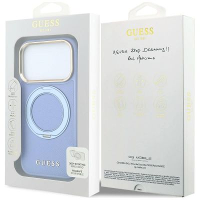 8. Guess Ring Stand 360 Grained Classic Logo MagSafe Hülle für iPhone 18 Pro / 17 Pro – hellblau
