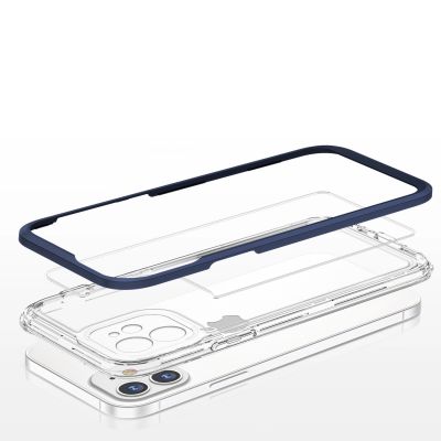 5. Klare 3-in-1-Hülle für iPhone 12, blauer Rahmen, Gel-Cover