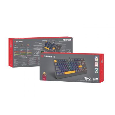 8. GENESIS THOR 230 TKL Gaming-Tastatur USB + RF Wireless + Bluetooth QWERTY Schwarz, Blau, Grau, Orange