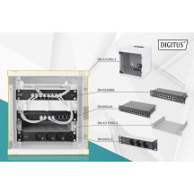 10-Zoll-Netzwerkset: 6HE-Wandschrank, Ablage, Steckdosenleiste, 8-Port-Switch, Cat.6-Anschlussfeld, grau