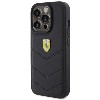 2. Ferrari Quilted Metal Logo-Hülle für iPhone 15 Pro – Schwarz