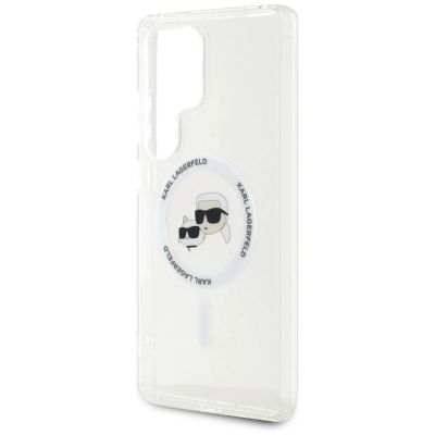 6. Karl Lagerfeld Button Karl & Choupette Heads Gedrucktes Logo MagSafe Samsung Galaxy S25 Ultra Hülle weiß
