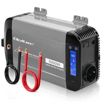 2. Qoltec Sinus-Spannungswandler | 12 V auf 230 V | 500/1000 W | LCD | USB | USB-C | Kompatibel mit LiFePO4-, GEL- und AGM-Akkus