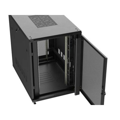 9. 19" 22U 800x1200 schwarzer Lanberg Stand-Rackschrank mit perforierten Türen (flach verpackt)