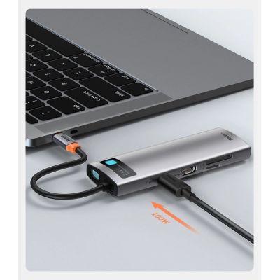 15. Baseus Metal Gleam 8in1 USB-C Hub - USB-C PD 100W 1x HDMI 4K 30Hz 1x SD- und microSD-Kartenleser 3x USB-A 3.2 1xRJ45 - grau