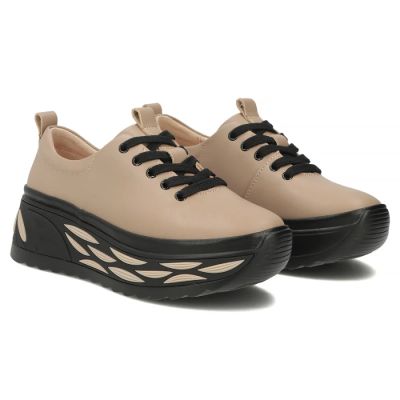 4. Damen-Sneaker aus Leder mit taupefarbenem Plateau, Modell Filippo DP8006