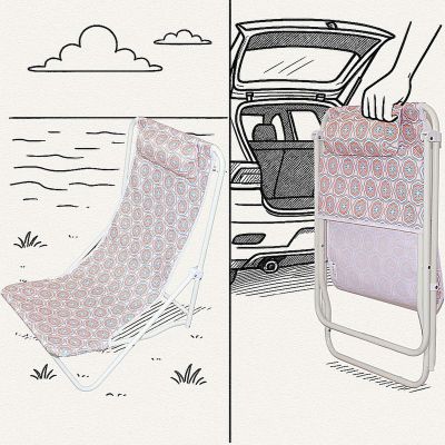 15. Faltbarer Strandstuhl mit Kopfstütze, blau und orange