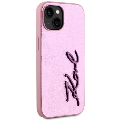 4. Karl Lagerfeld Wrinkled Metal Signature iPhone 15 Hülle - Rosa