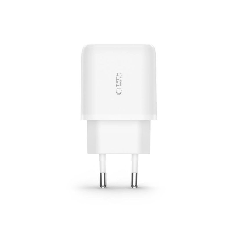 3. Tech-Protect C20W USB-C PD 20W / USB-A QC 3.0 Netzwerkladegerät mit USB-C / USB-C-Kabel – Weiß