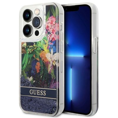 Guess GUHCP14LLFLSB iPhone 14 Pro 6.1 "blau / blaues Hardcase Flower Liquid Glitter
