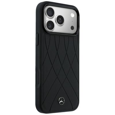 4. Mercedes Lederhülle mit gekreuzten Linien und MagSafe-Design für iPhone 17 Pro Max – Schwarz
