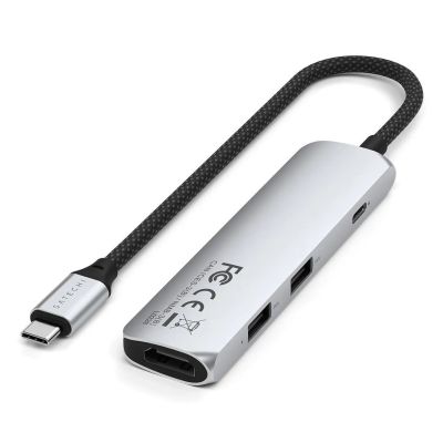 3. Satechi 4-in-1 USB-C Slim Multiport Adapter 4K - Aluminium-Adapter für USB-C Mobilgeräte (USB-C, 4K HDMI, 2x USB-A) (Silber)