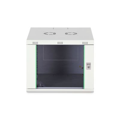 28. DYNAmic 19" 9U 600x600 Wand-Netzwerkschrank, Glastür, grau, ungeteilt, montiert, 60 kg