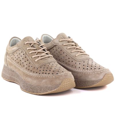 4. Damen-Lederschuhe mit durchbrochenem Muster, hellbraun, Sergio Leone SP013