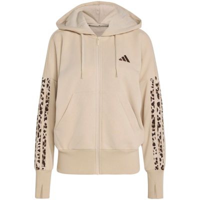 2. adidas Damen-Kapuzenpullover mit durchgehendem Reißverschluss, Animal-Print, 3-Streifen, Beige KH1547