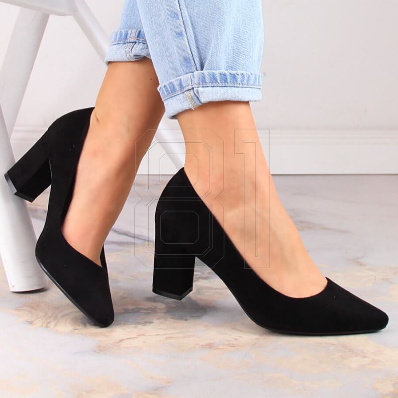 3. Sergio Leone W SK403A schwarze Wildlederpumps mit Blockabsatz