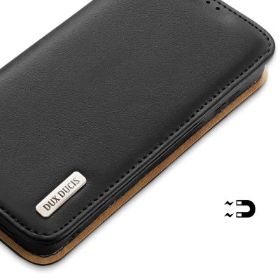 6. Dux Ducis Hivo Leather Flip Cover Echtleder Geldbörse für Karten und Dokumente Samsung Galaxy S22+ (S22 Plus) Schwarz