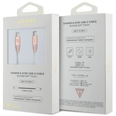 2. Guess Geprägtes Logo USB-C / USB-C-Kabel 1,5 m Schnellladung – Pink