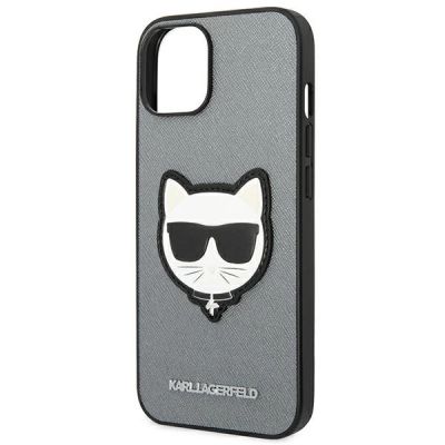6. Karl Lagerfeld Saffiano Choupette Head Patch Hülle für iPhone 14 Plus - Silber