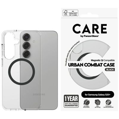 CARE by PanzerGlass Flagship Urban Combat Black QI-Hülle für Samsung Galaxy S25+ – transparent