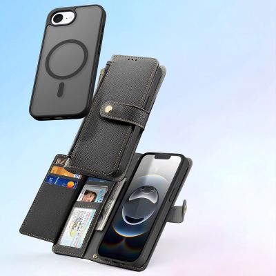 4. Dux Ducis Lawa Lederhülle für iPhone 16e / 17e mit abnehmbarer magnetischer Brieftasche – Schwarz