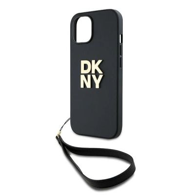 5. DKNY Wrist Strap Stock Logo Hülle für iPhone 14 / 15 / 13 – Schwarz