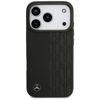 3. Mercedes Lederhülle mit Lorbeerblatt-Motiv und MagSafe-Design für iPhone 17 Pro – Schwarz