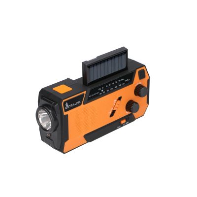 19. Extralink Solar-Notfallradio mit Kurbeldynamo-Powerbank (4000 mAh) und SOS-Taschenlampe SR-4000, tragbar, analog, Schwarz/Orange