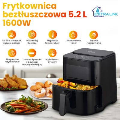 18. Extralink Heißluftfritteuse 5,2 l EU SJ-520 Einzeln 5,2 l Heißluftfritteuse Schwarz