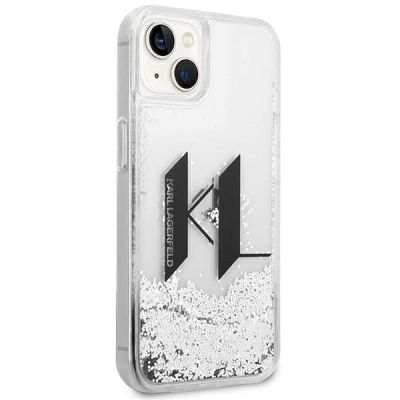4. Karl Lagerfeld Liquid Glitter Big KL Hülle für iPhone 14 - Silber