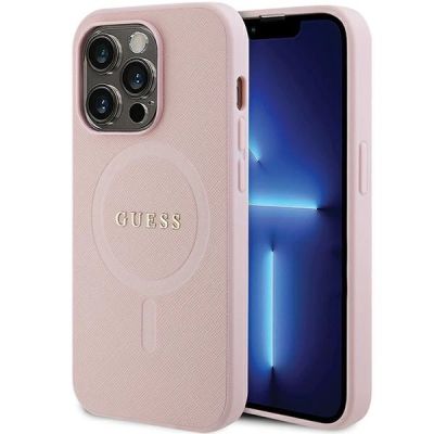 Guess GUHMP14LPSAHMCP Hülle für iPhone 14 Pro – rosa Saffiano MagSafe