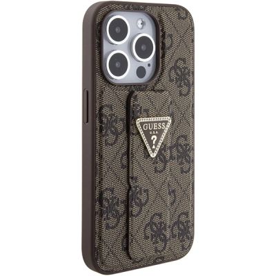 5. Guess Grip Stand 4G Triangle Strass Hülle für iPhone 15 Pro – braun