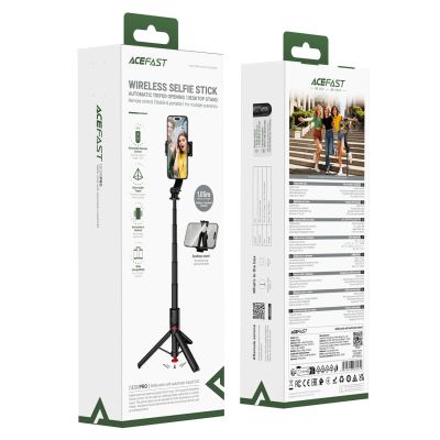 9. Acefast E42 Selfie-Stick mit automatischem Stativ und Bluetooth-Fernbedienung, 1,05 m – Schwarz