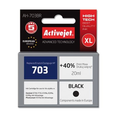 Activejet AH-703BR Tinte (ersetzt HP 703 CD887AE; Premium; 20 ml; Schwarz)