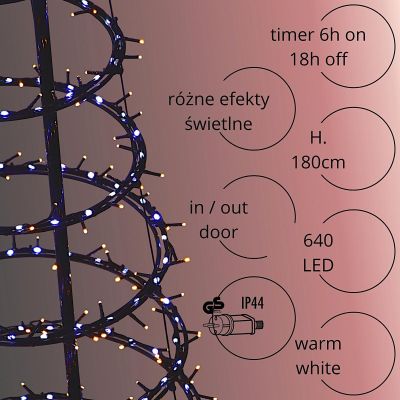 4. Dekorativer Weihnachtsbaum mit 640 LEDs und Wasserfall, 180 cm, Schwarz